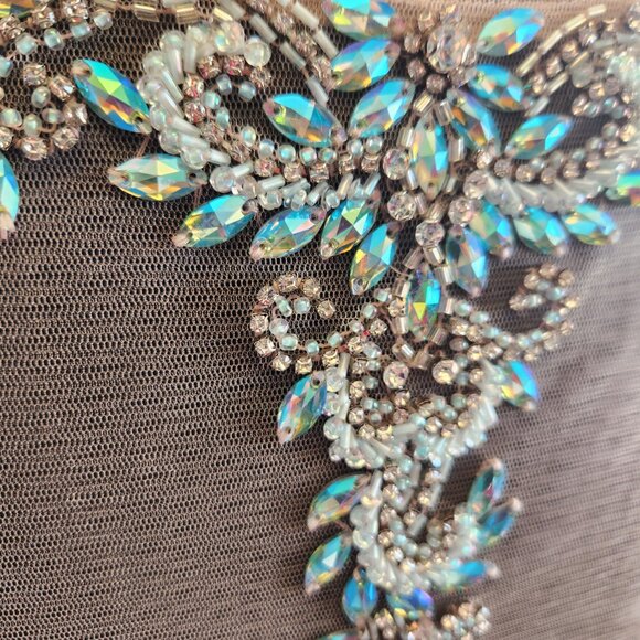 Envious 17119 Size 6 Aqua/Ivory Jersey Knit Print Prom Dress Evening Formal - Picture 9 of 9